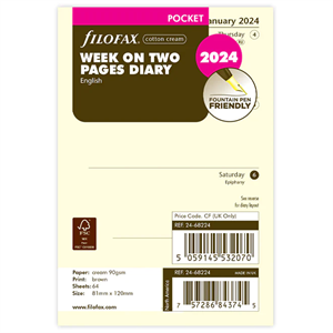 Filofax 2024 Pocket Week on Two Pages Cotton Cream Diary